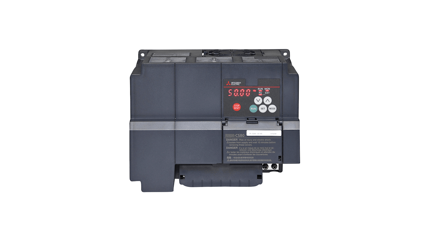Inverter trifase Mitsubishi Electric 325745, potenza 5,5 kW, tensione 380-480 V CA, grado di protezione IP20.