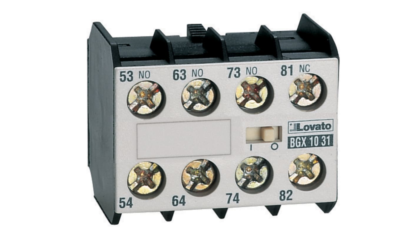 Contatto ausiliario Lovato 11BGX1004, 4NC, montaggio frontale, corrente nominale 10 A, per mini contattori serie BGX10.