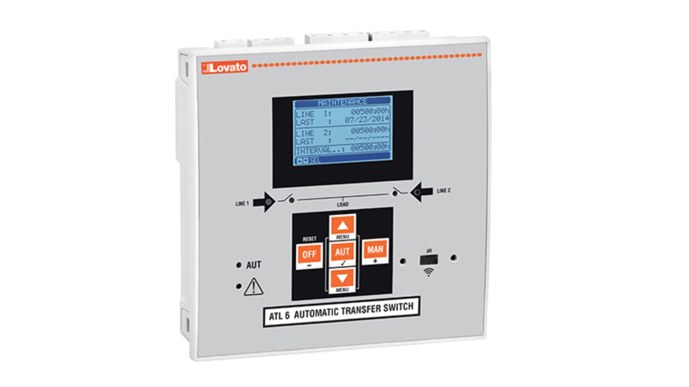 Controller Lovato ATL601 per interruttore di trasferimento automatico, 6 ingressi digitali, 7 uscite relè, interfaccia USB.