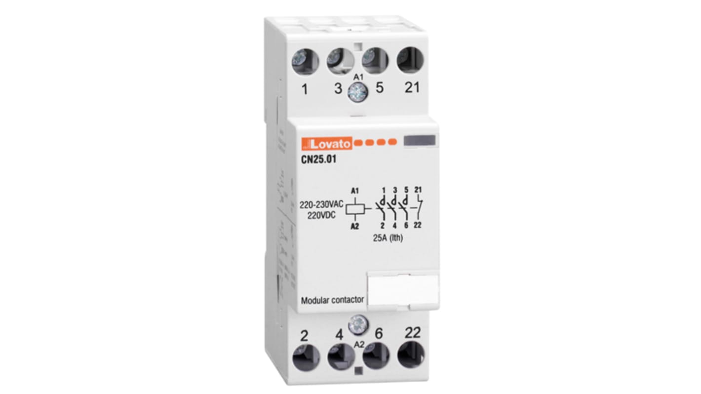 Contattore Lovato CN3201024, 4 poli, 32 A, 24 V c.a., con circuito di protezione da sovratensione, per uso industriale.