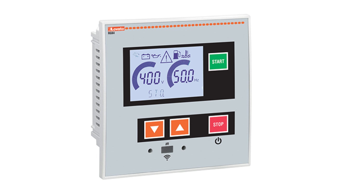 Lovato RGK400SA, misuratore digitale da pannello con display LCD retroilluminato, 110x110 mm, per misurazione di tensione e corrente.