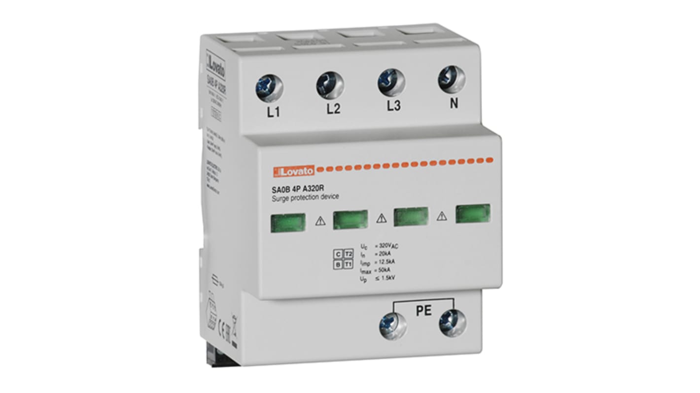 Lovato SA0B4PA320R, dispositivo monofase per protezione da sovracorrente, montaggio su guida DIN, grado di protezione IP20.