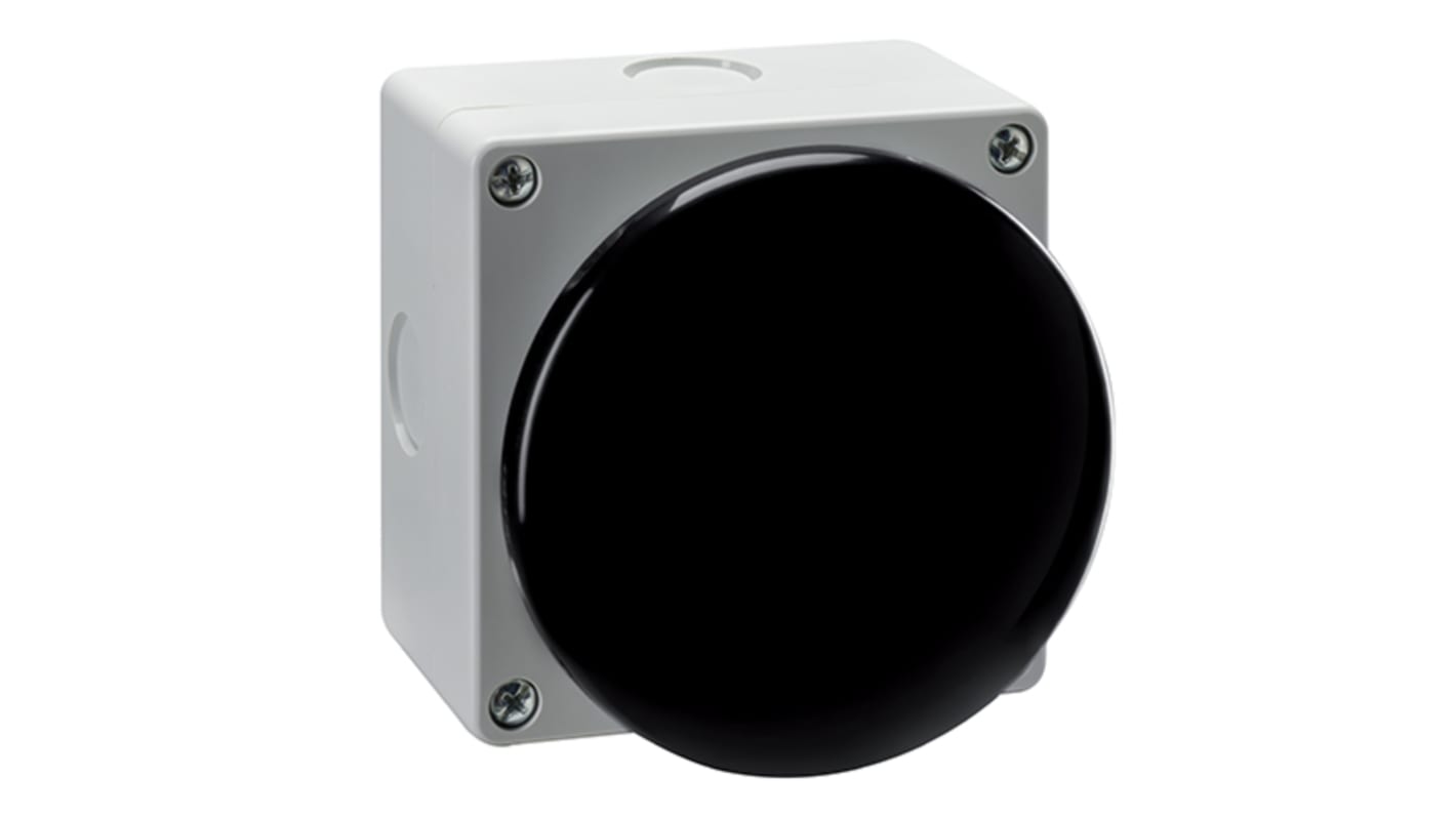 Pulsante rotondo Lovato LP9S10B, interruttore SPST IP65 per arresto macchine e controllo manutenzione.