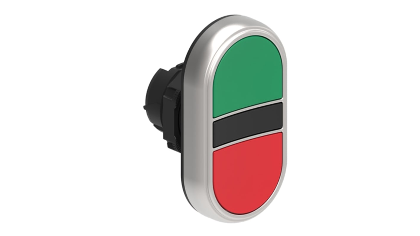 Pulsante instabile Lovato LPCB7113, forma ovale verde/rosso, diametro foro 22 mm, grado di protezione IP66/IP67/IP69K.