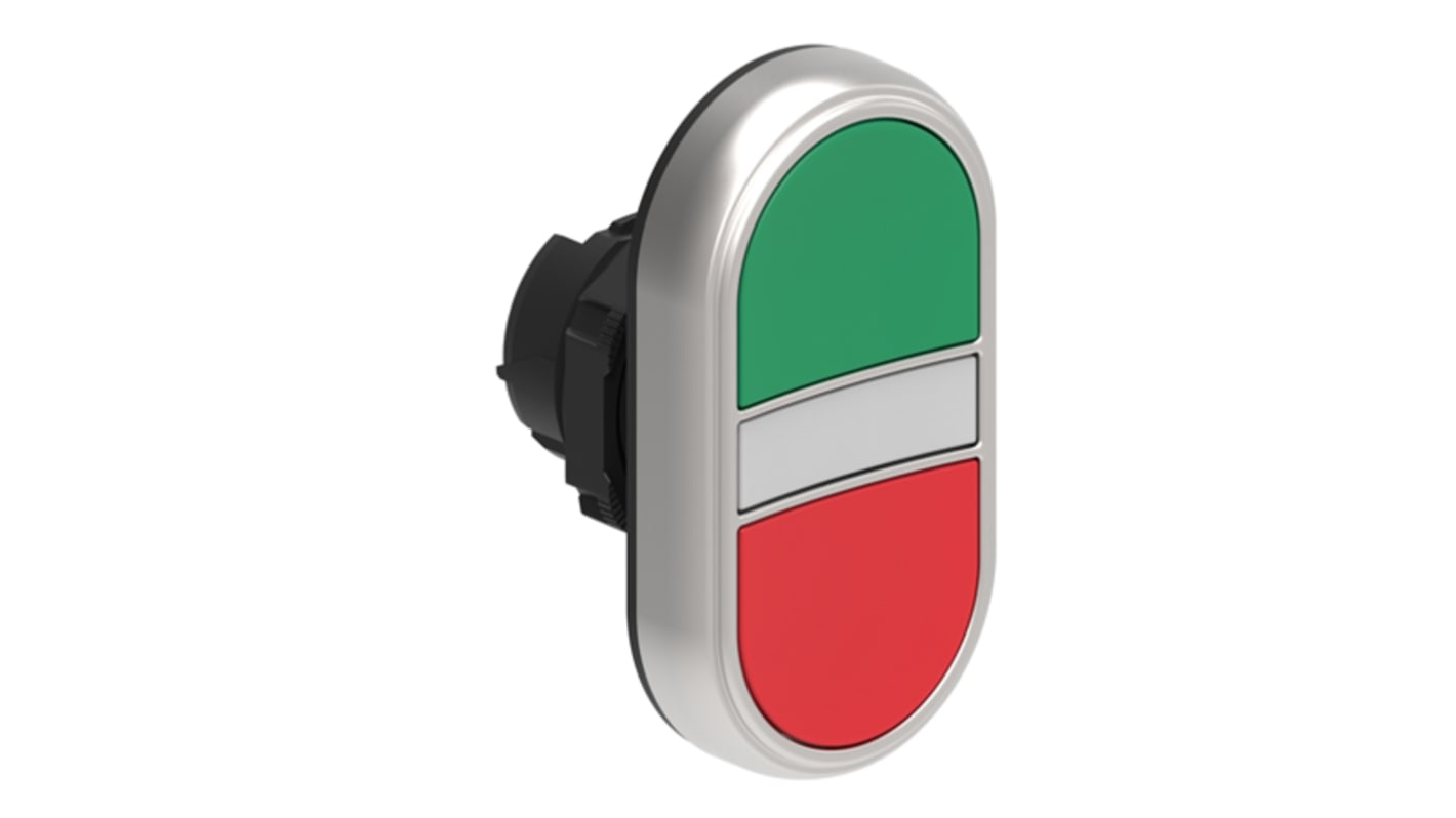 Pulsante instabile Lovato LPCBL7113, ovale, diametro foro 22 mm, colori verde e rosso, grado di protezione IP66/IP67/IP69K.