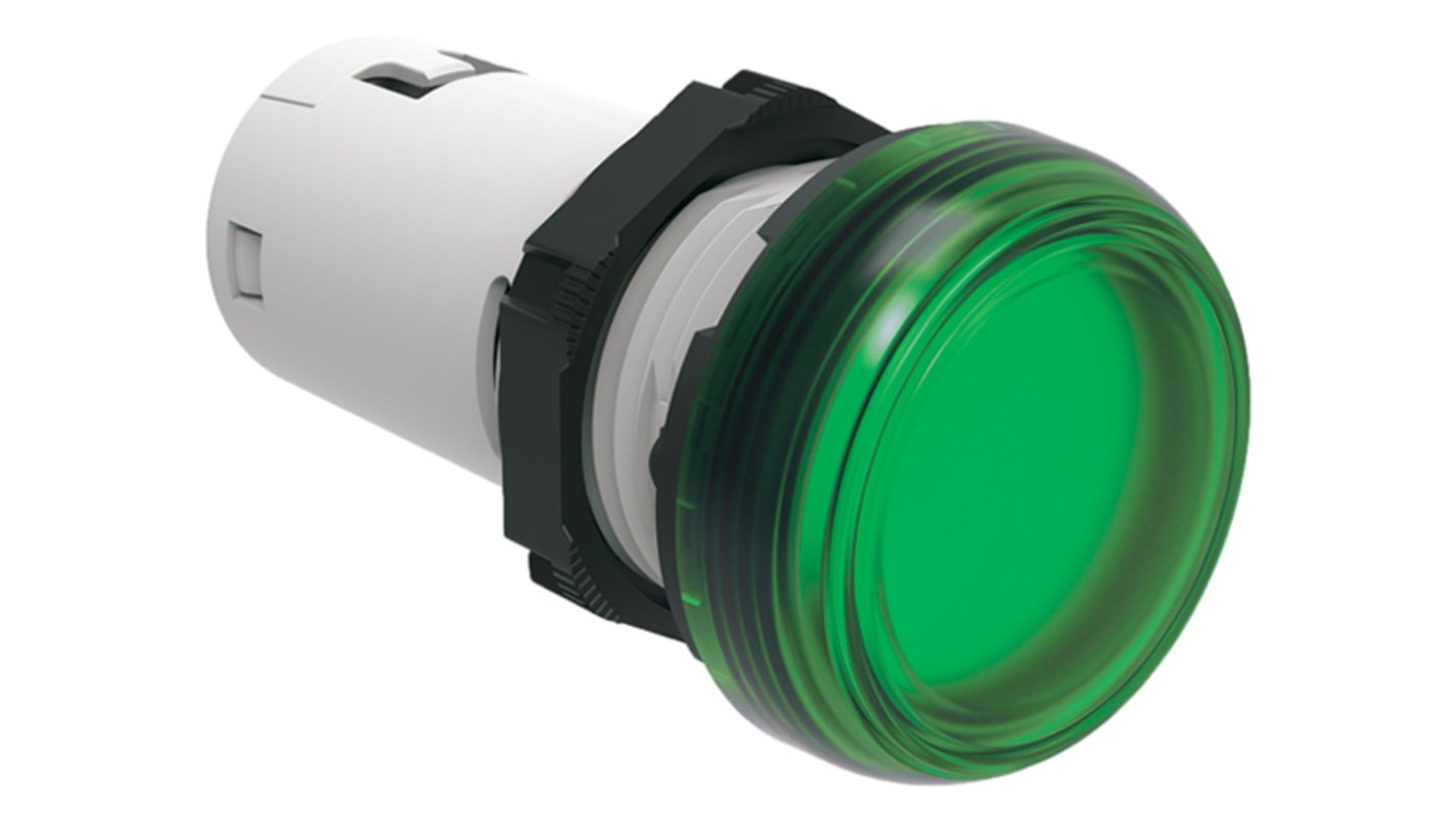 Spia LED Lovato LPMLD3, montaggio a pannello 22mm, verde, IP66/IP67/IP69K, corpo in poliammide, tensione 48V.