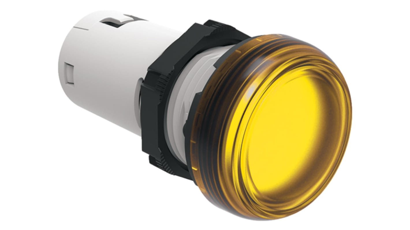 Spia LED Lovato LPMLP5, gialla, montaggio a pannello 22mm, grado di protezione IP66/IP67/IP69K, tensione 380-415V.