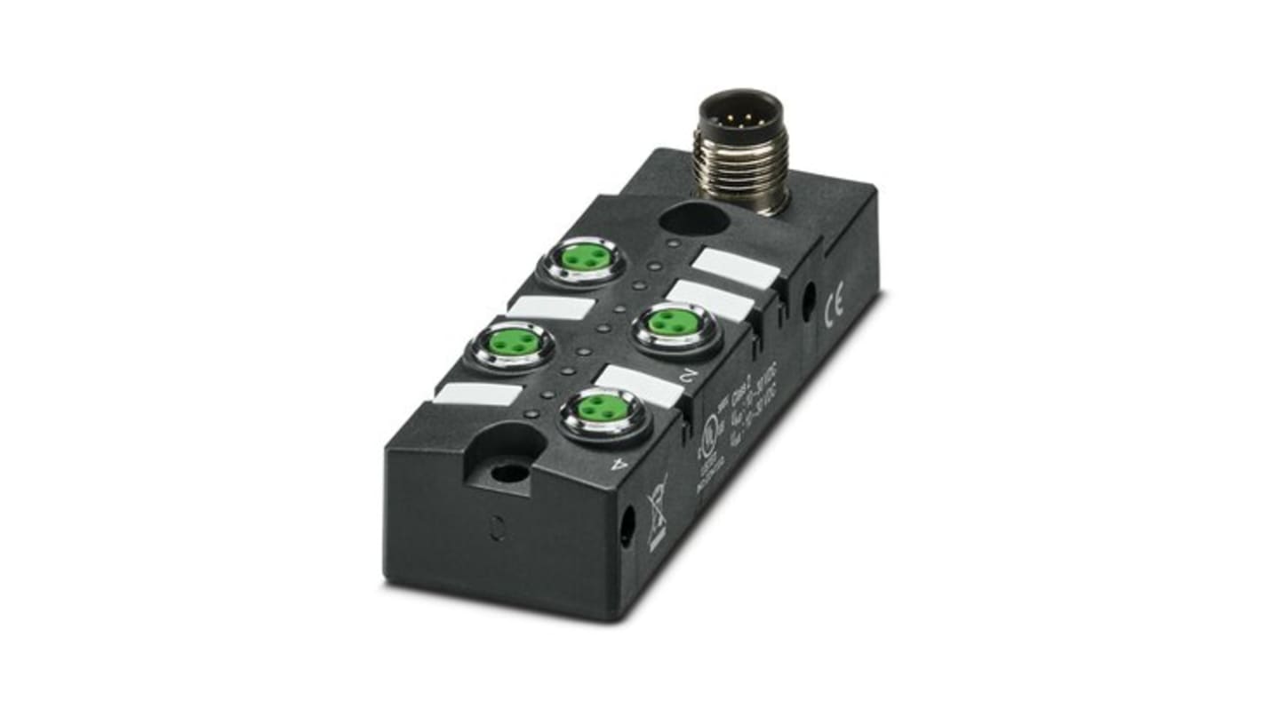Scatola sensore Phoenix Contact 1197405, 4 porte M8, 24 V c.c., corrente 4 A, contenitore protetto, diagnostica semplice.
