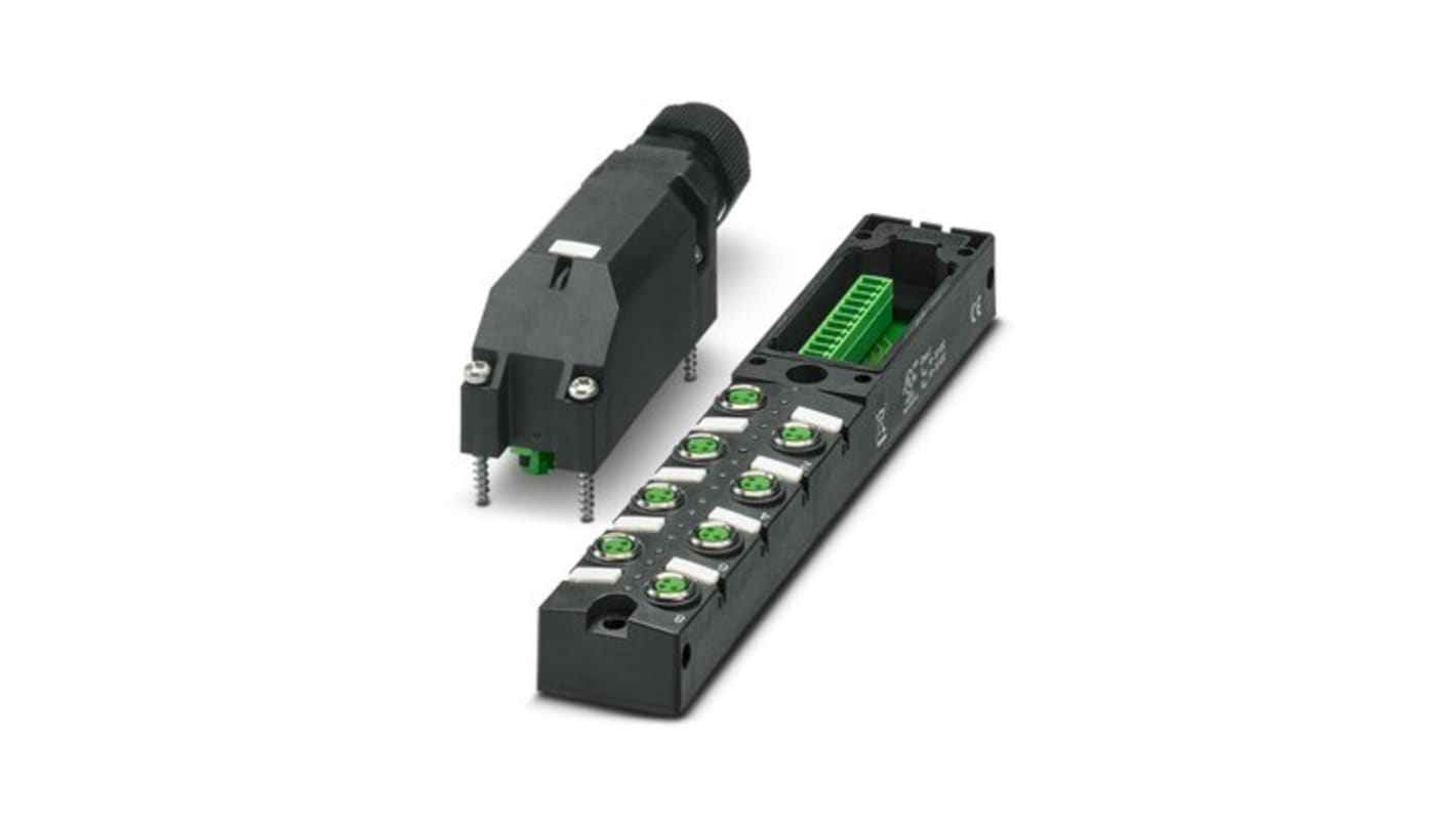 Scatola sensore Phoenix Contact 1197616, 8 porte M8, 24V 8A CuZn, certificazioni UL, cUL, cULus. Sicurezza, diagnostica e flessibilità per installazioni industriali.