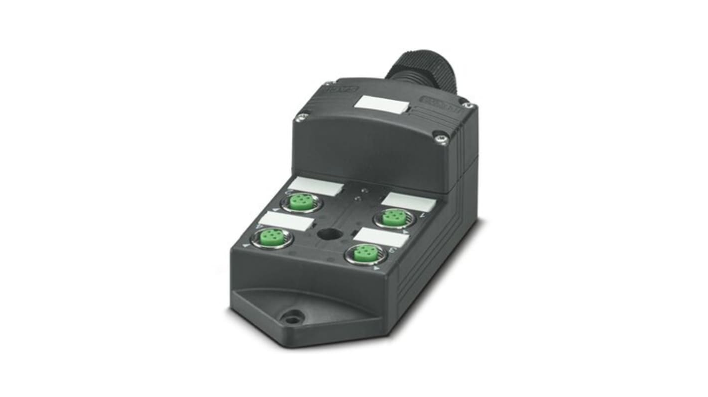 Scatola sensore Phoenix Contact 1516849, 4 porte M12, tensione 120 V c.a., corrente 10 A, installazione rapida SPEEDCON.