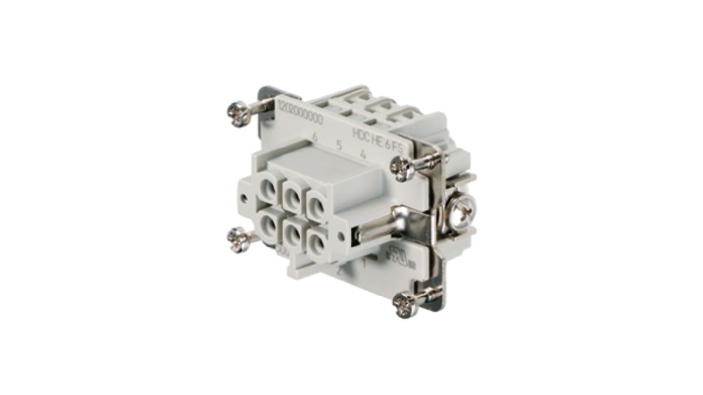Weidmüller 1200200000: Inserto connettore femmina serie HE 24A 6 vie con collegamento a vite e molla di protezione del filo. Ideale per connessioni sicure.