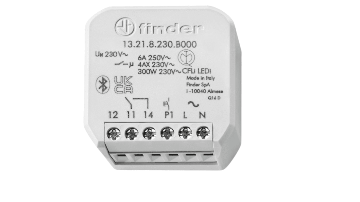 Finder Timer Relay 13.21.8.230.B000, SPDT, montaggio a parete, intervallo 10s, 250V, multifunzione con 12 opzioni.