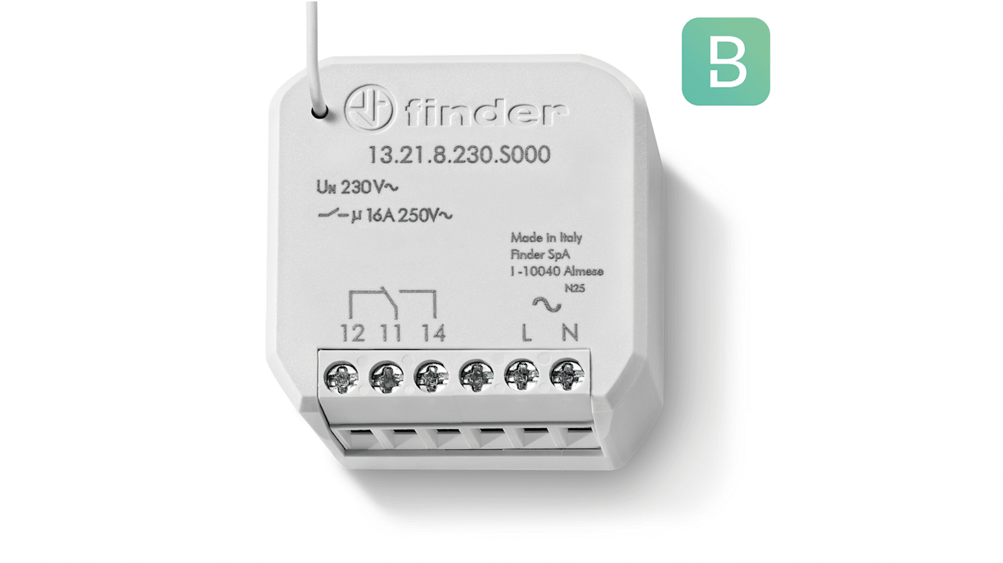 Finder Timer Relay 13.21.8.230.S000, montaggio a parete, SPDT, intervallo 10s, alimentazione 250V, compatibile con BLISS2.
