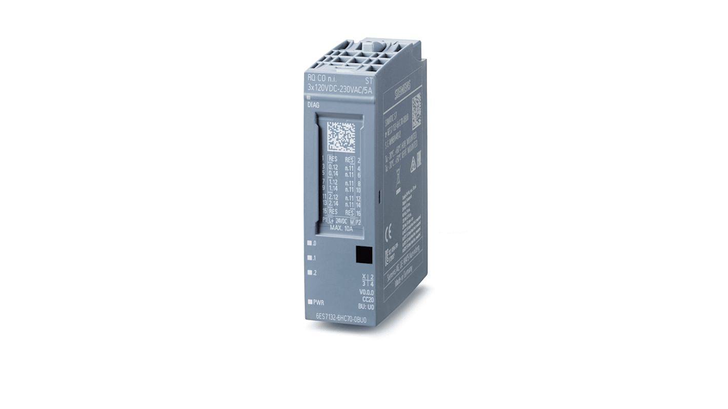 Modulo di uscita digitale Siemens 6ES71326HC700BU0, 3 uscite, 230 V, dimensioni 15 x 73 x 58 mm, per automazione industriale.