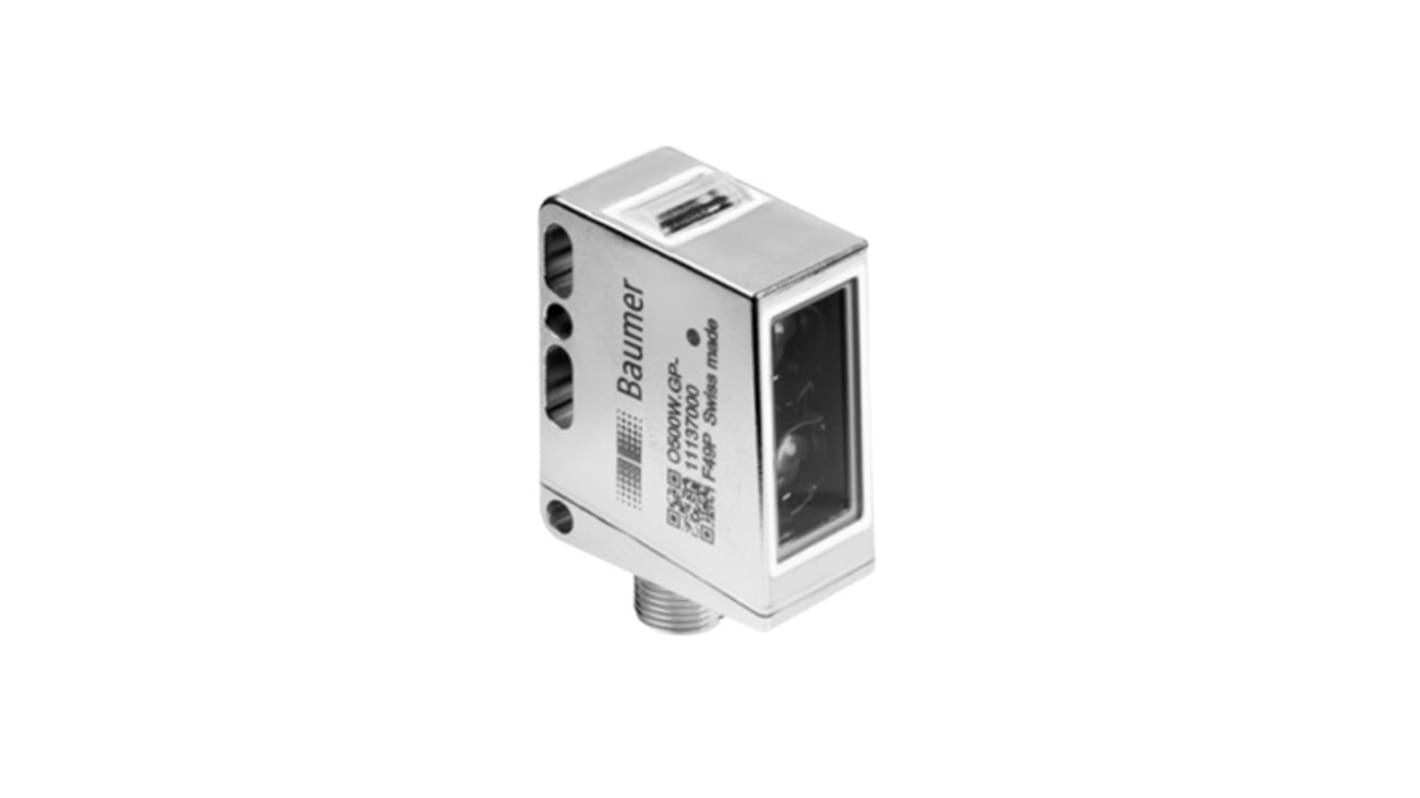 Sensore fotoelettrico Baumer O500W.SP-GW1J.PVO/H002, design rettangolare, rilevamento 60-600 mm, uscita push-pull, connettore M12.