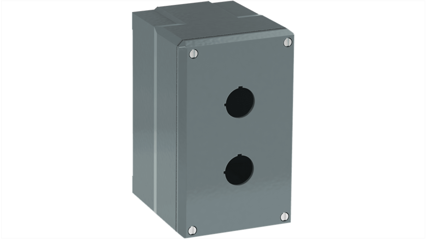 Scatola per pulsante ABB in alluminio, 2 fori, dimensioni 145 x 87 x 100 mm, colore grigio, grado di protezione IP66.