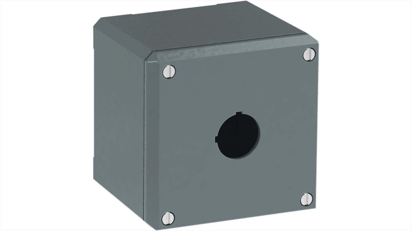 Scatola per pulsante ABB in alluminio, 1 foro, dimensioni 87 x 87 x 75 mm, colore grigio, grado di protezione IP66.