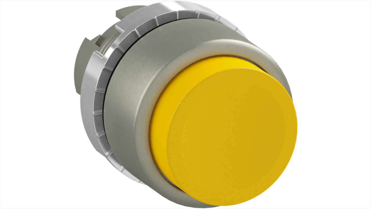 Pulsante a fungo instabile ABB 1SFA1, colore giallo, rotondo, grado di protezione IP66, per comandi momentanei in ambito industriale.