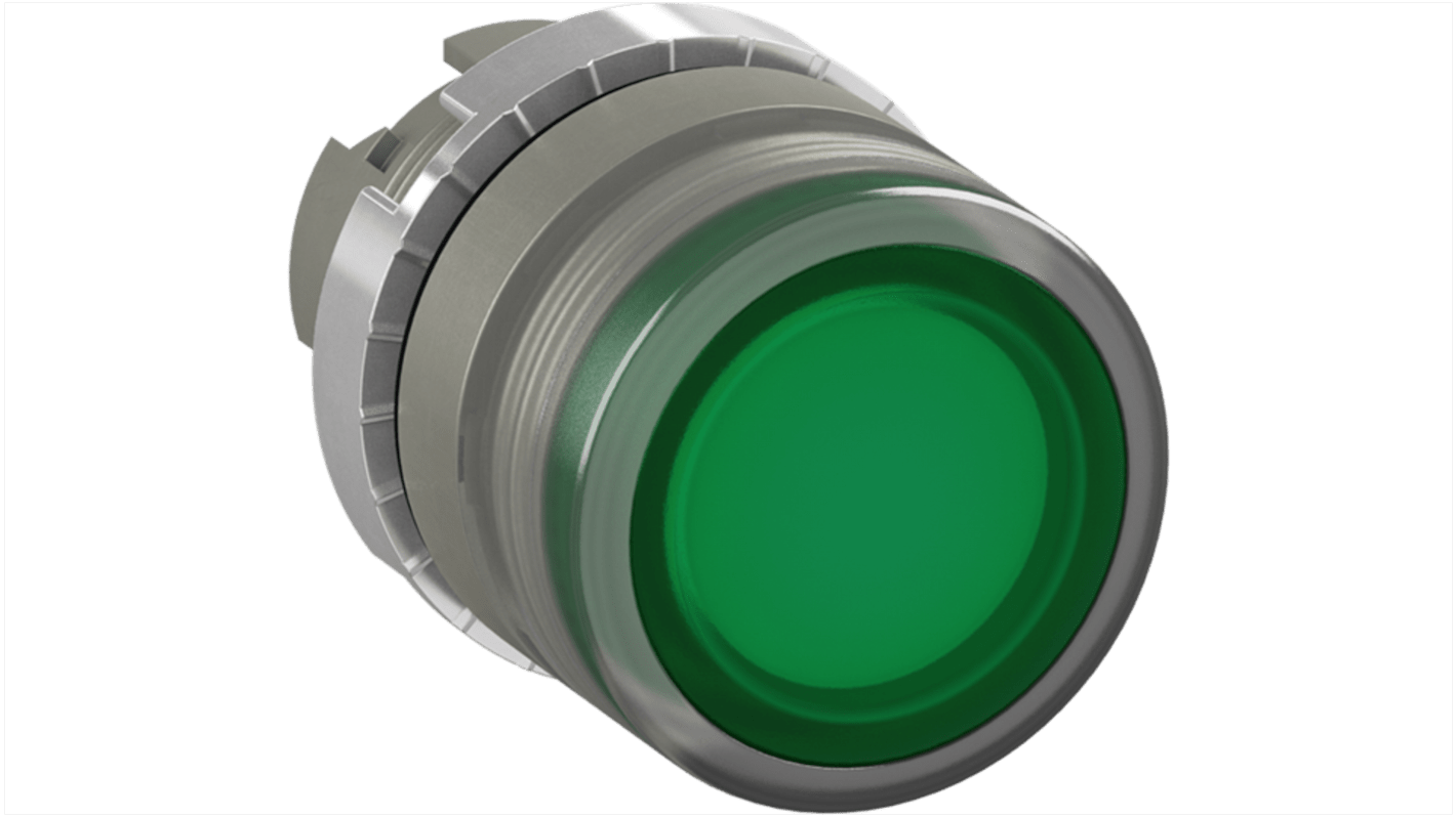 Pulsante a fungo instabile ABB 1SFA184492R9102, verde, rotondo, IP66, progettato per applicazioni industriali.