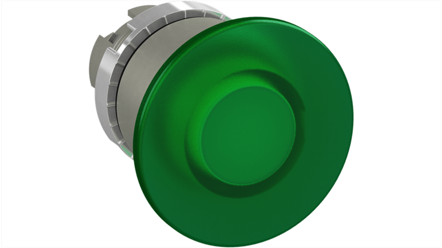 Pulsante a fungo instabile ABB 1SFA1, attuatore verde da 40 mm, grado di protezione IP66, attuazione momentanea.