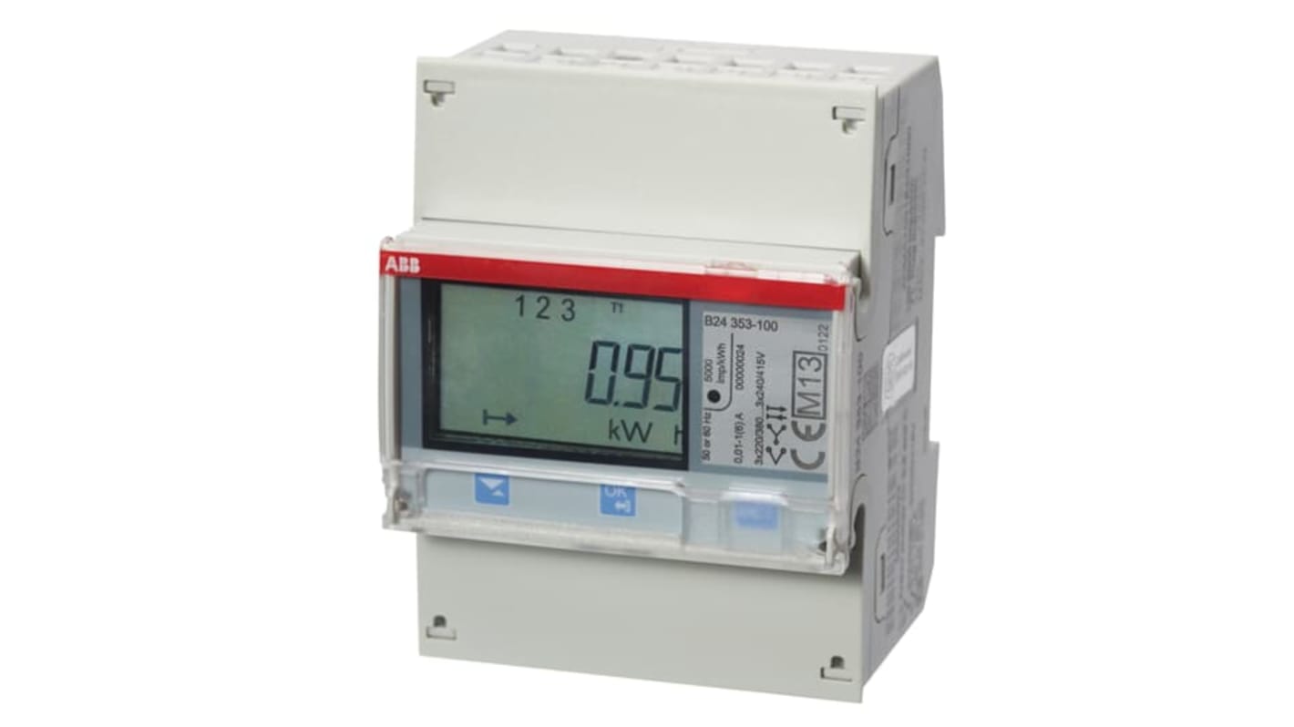 Contatore di energia ABB 2CMA100184R1000, trifase con display LCD, montaggio su guida DIN, comunicazione M-Bus.
