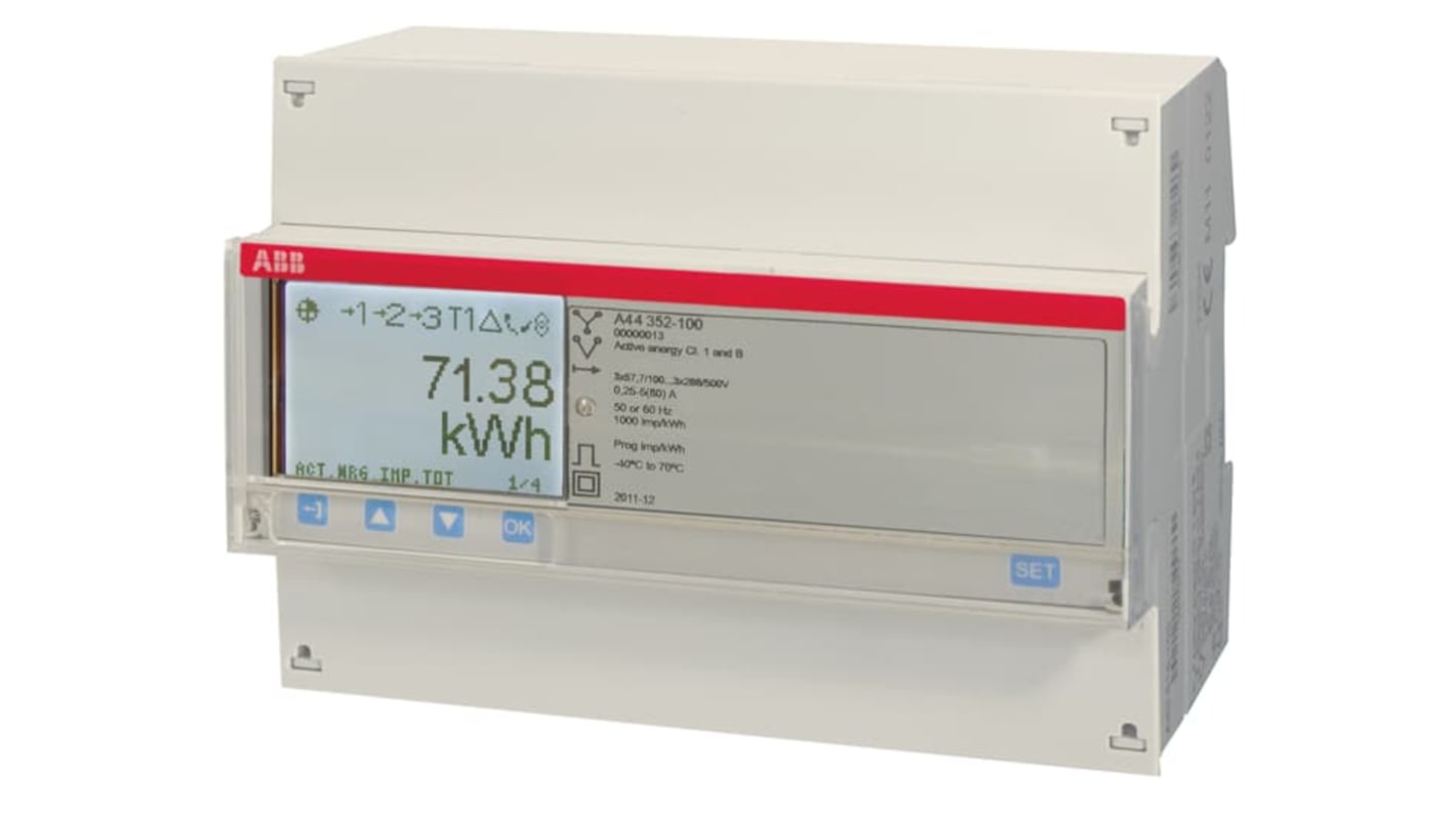 Contatore di energia ABB 2CMA170537R1000, A44, 3 fasi, LCD 7 cifre, montaggio su guida DIN, comunicazione RS-485.