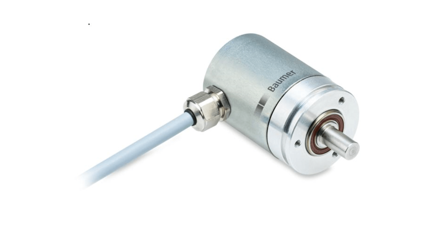 Encoder assoluto Baumer EAM300-SM5.5L4B12160.A, 16384 impulsi/giro, uscita Line driver, interfaccia RS422, albero pieno.