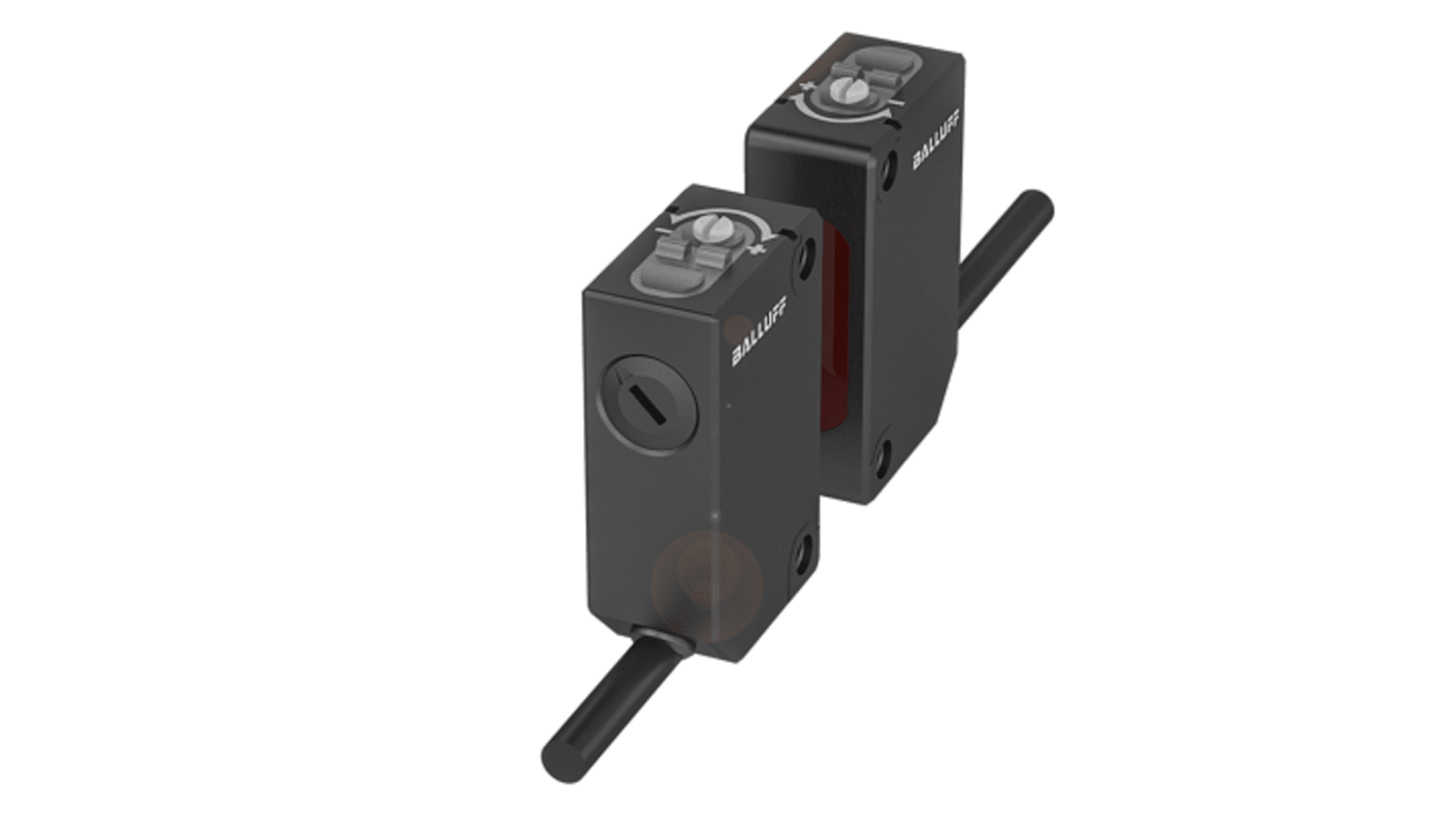 Sensore fotoelettrico BALLUFF BOS02AW, rettangolare, rilevamento fino a 20 m, uscita PNP, dimensioni 10,7 x 43,5 x 19,5 mm.