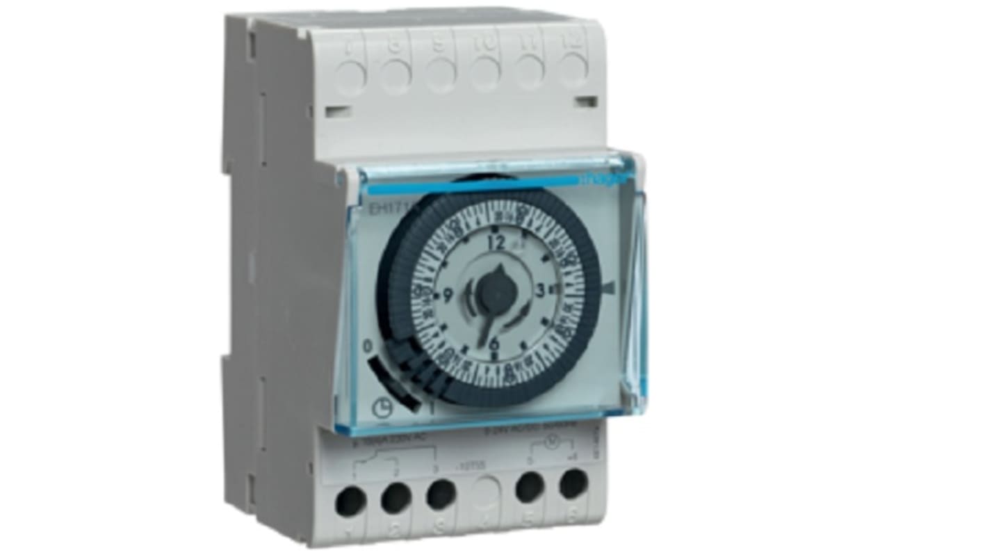 Temporizzatore Hager EH171A, 24 V c.c., 1 canale, programmabile fino a 604800 sec, contatto configurabile NC/NA, IP20.