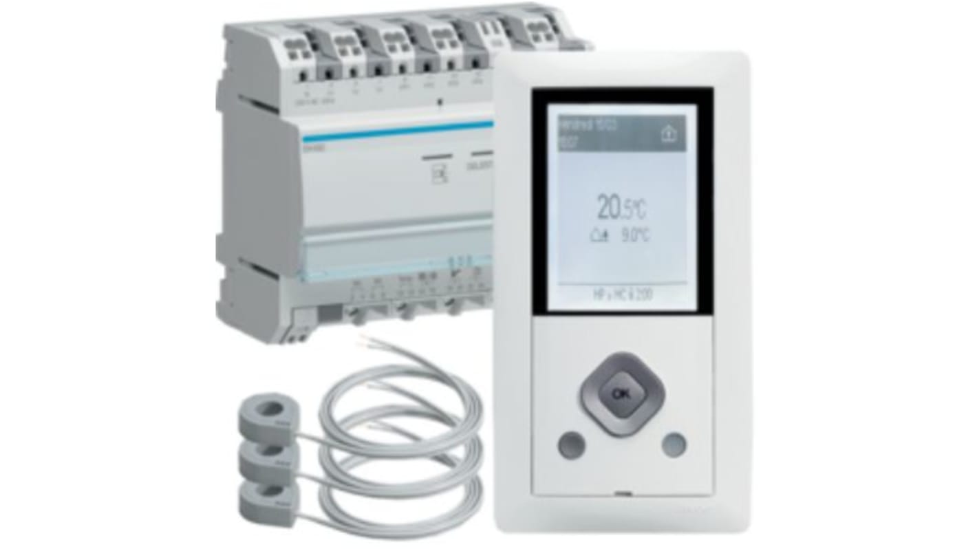Misuratore di alimentazione digitale Hager EK482 con display LCD, 6 moduli e 2 uscite da 30 mA. Programmazione fine 10 minuti.