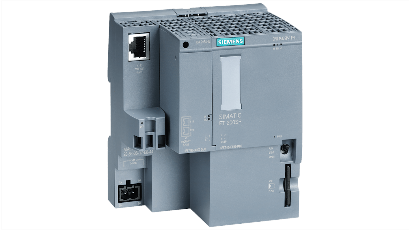 CPU PLC Siemens 6AG15101DJ012AB0, SIPLUS ET 200SP, 20 I/O digitali, montaggio su guida, dimensioni 117x100x75 mm.