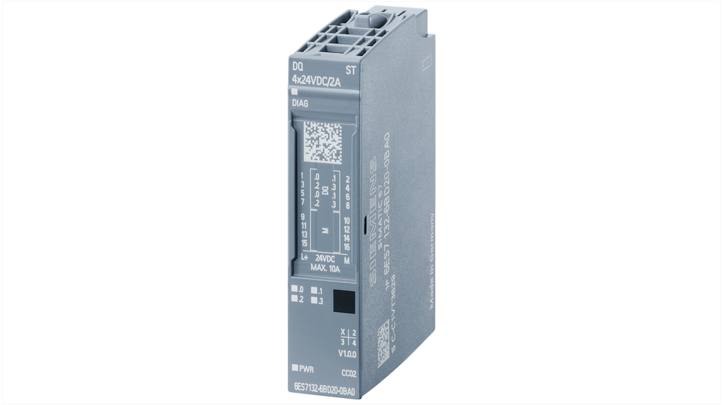 Modulo di uscita digitale Siemens 6AG21326BD204BA0, 4 porte, 24 V c.c., dimensioni 73 x 15 x 58 mm, per ET 200SP.
