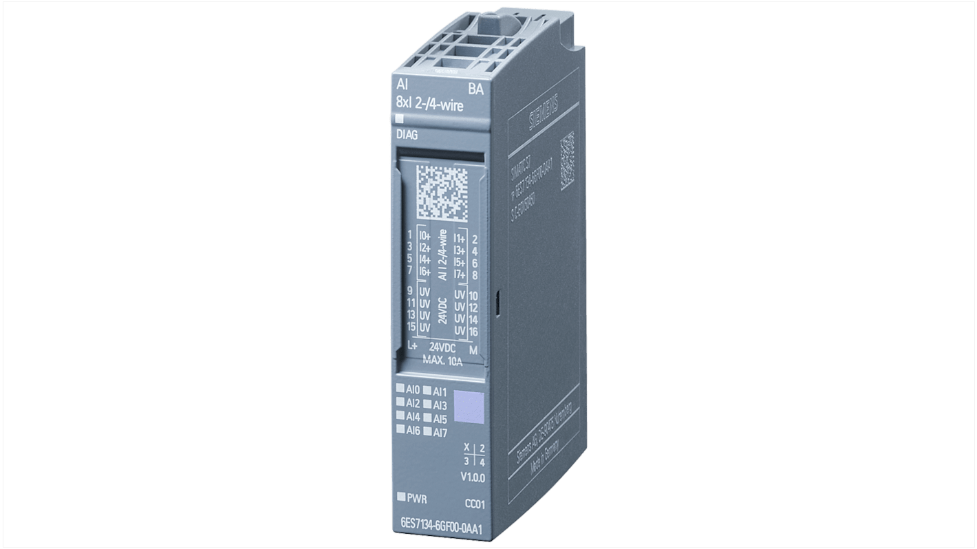 Siemens 6AG21346GF004AA1, modulo di ingresso analogico ET 200SP, 24 V c.c., dimensioni 73 x 15 x 58 mm, isolamento 750 V.