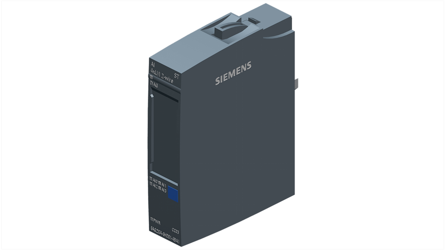 Modulo di ingresso analogico Siemens 6AG21346HD014BA1 per ET 200SP, 24 V c.c., dimensioni 73 x 20 x 58 mm.