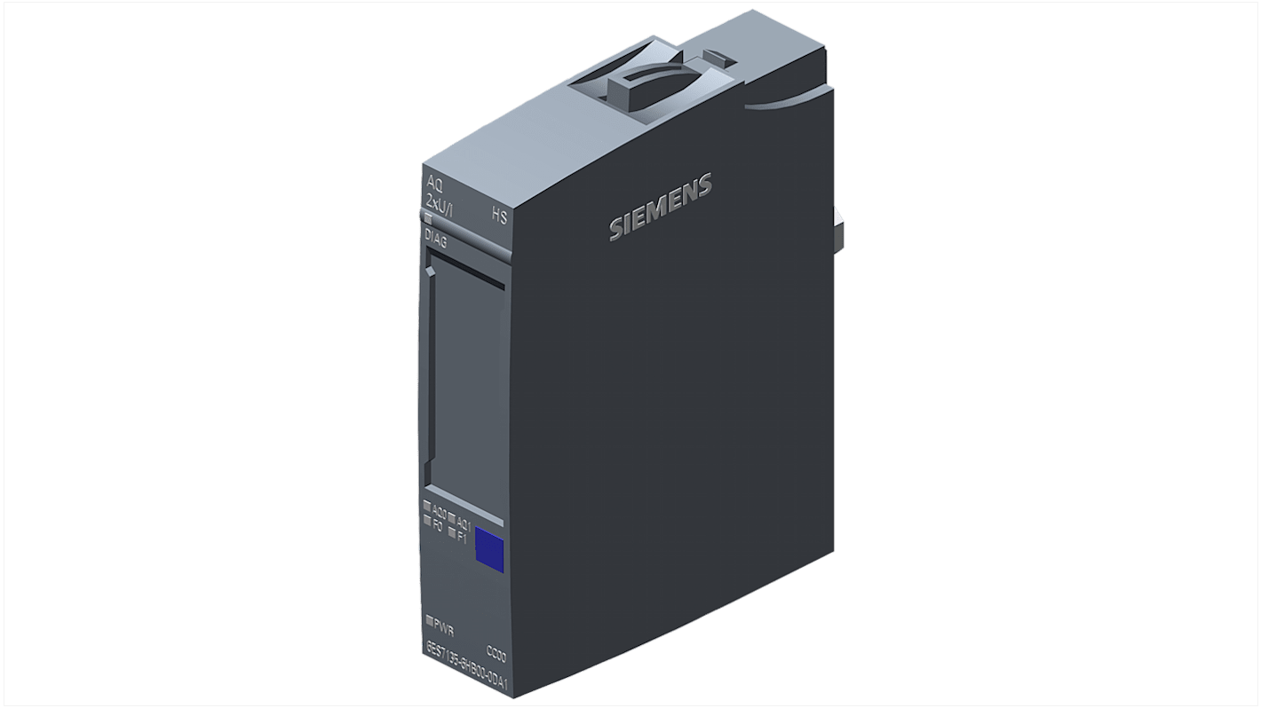 Modulo di uscita analogica Siemens 6AG21356HB001DA1, dimensioni 73 x 15 x 58 mm, diagnostica canali fino a 16 bit.