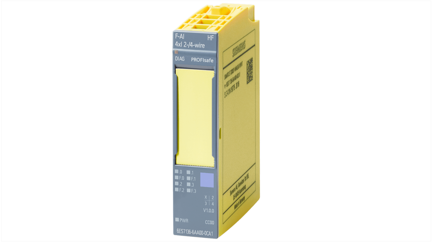 Modulo di estensione Siemens 6AG21366AA001CA1 per ET 200SP, ingressi analogici a prova di guasti, dimensioni 73 x 15 x 58 mm.