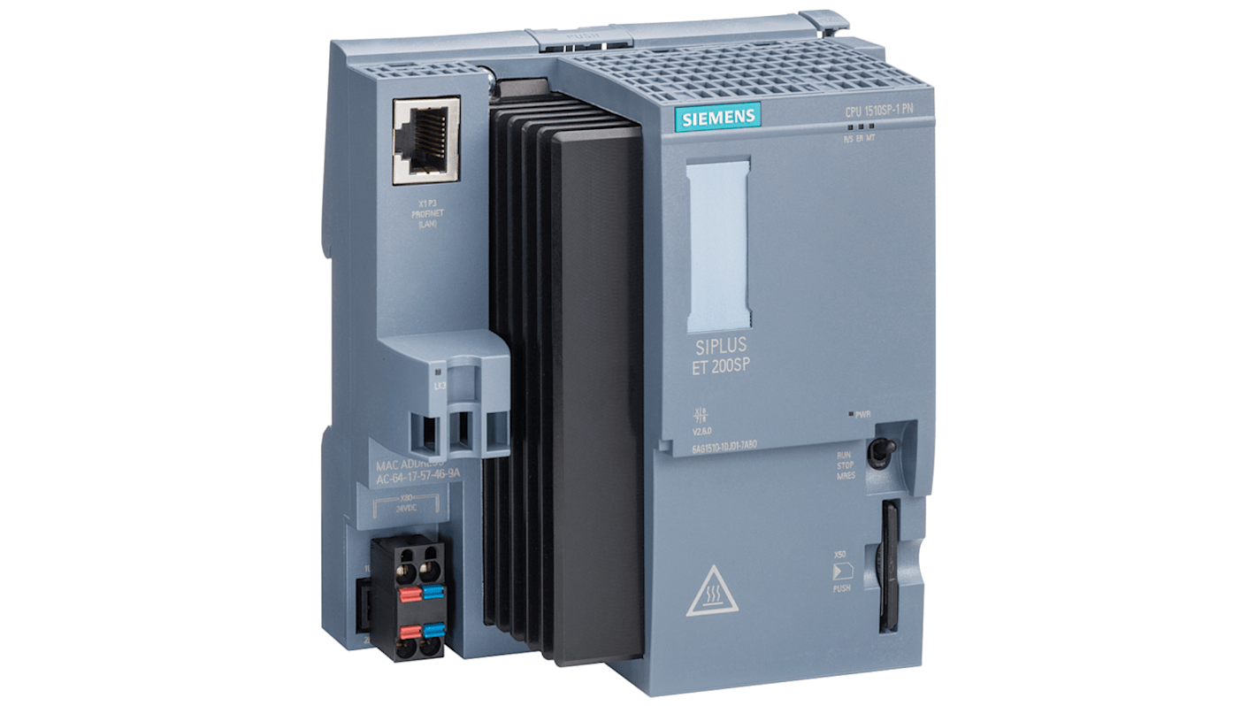 CPU PLC Siemens 6AG25101DJ014AB0, unità centrale SIPLUS ET 200SP, 20 ingressi/uscite, 24 V CC, interfaccia PROFINET.