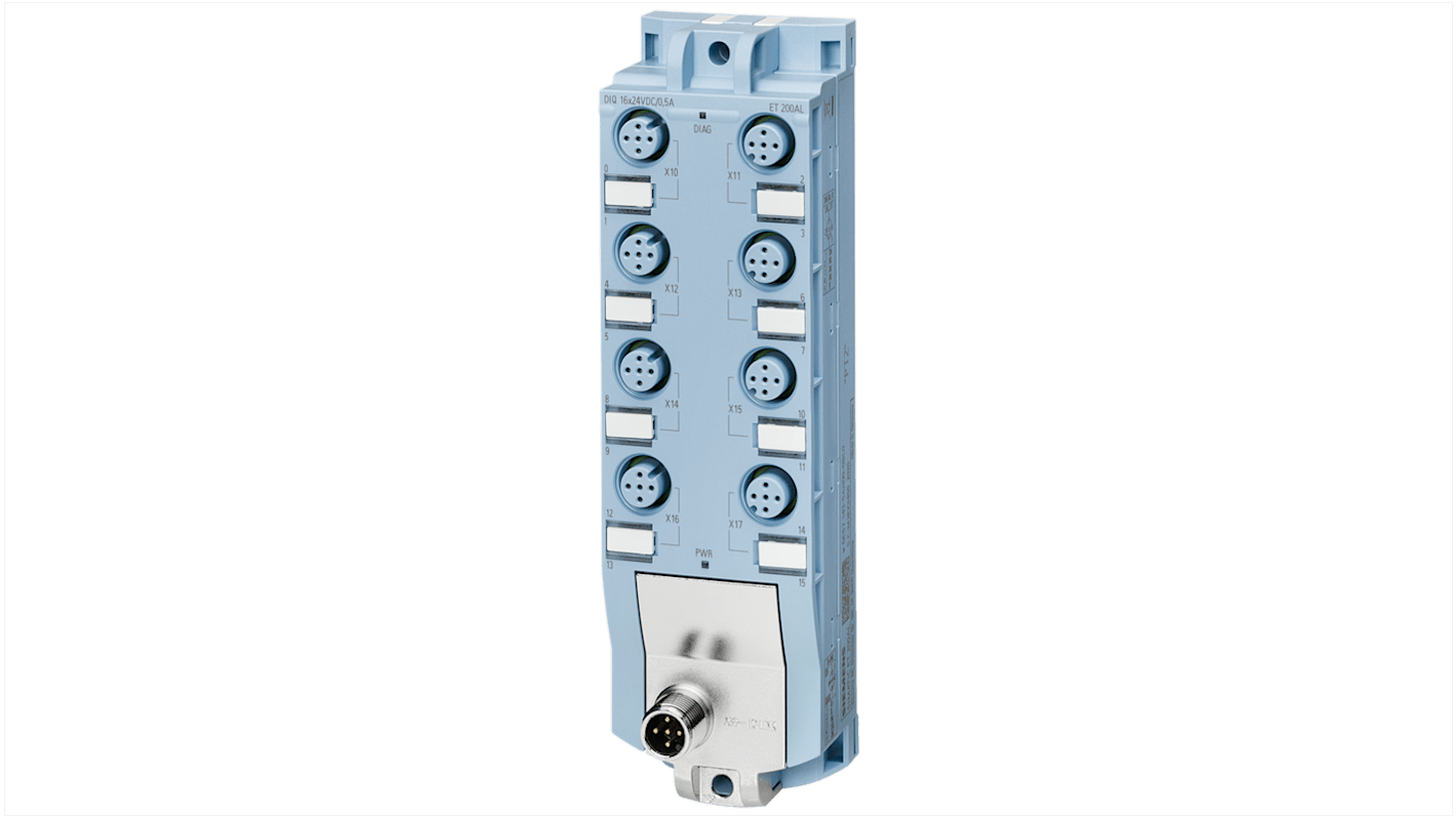 Modulo I/O digitale Siemens 6ES71435AH000BL0, 16 porte, 24 V c.c., IP67, dimensioni 159 x 45 x 40 mm, compatibile con SIMATIC.