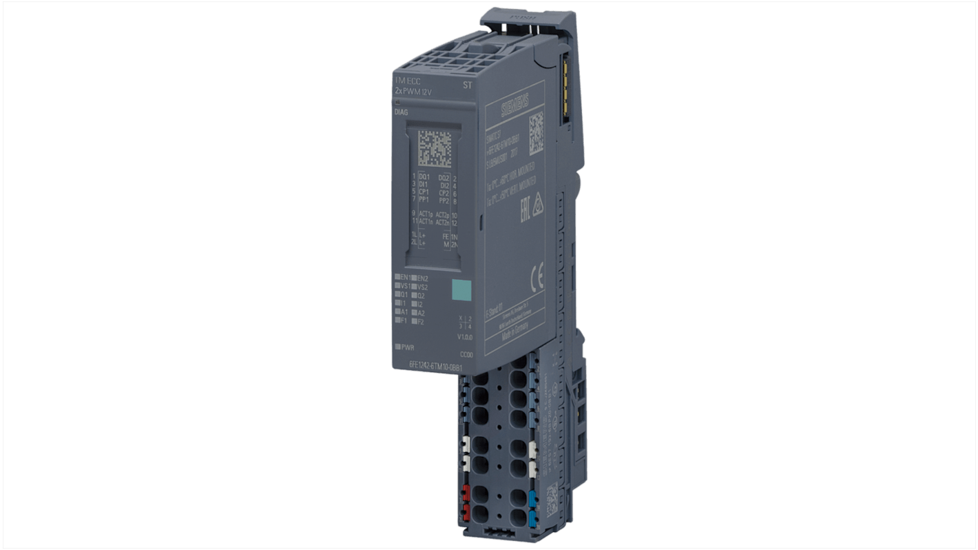 Modulo di espansione Siemens 6FE12426TM100BB1 per ET 200SP, con 2 contatti DQ e 2 DI, dimensioni 73 x 20 x 58 mm.