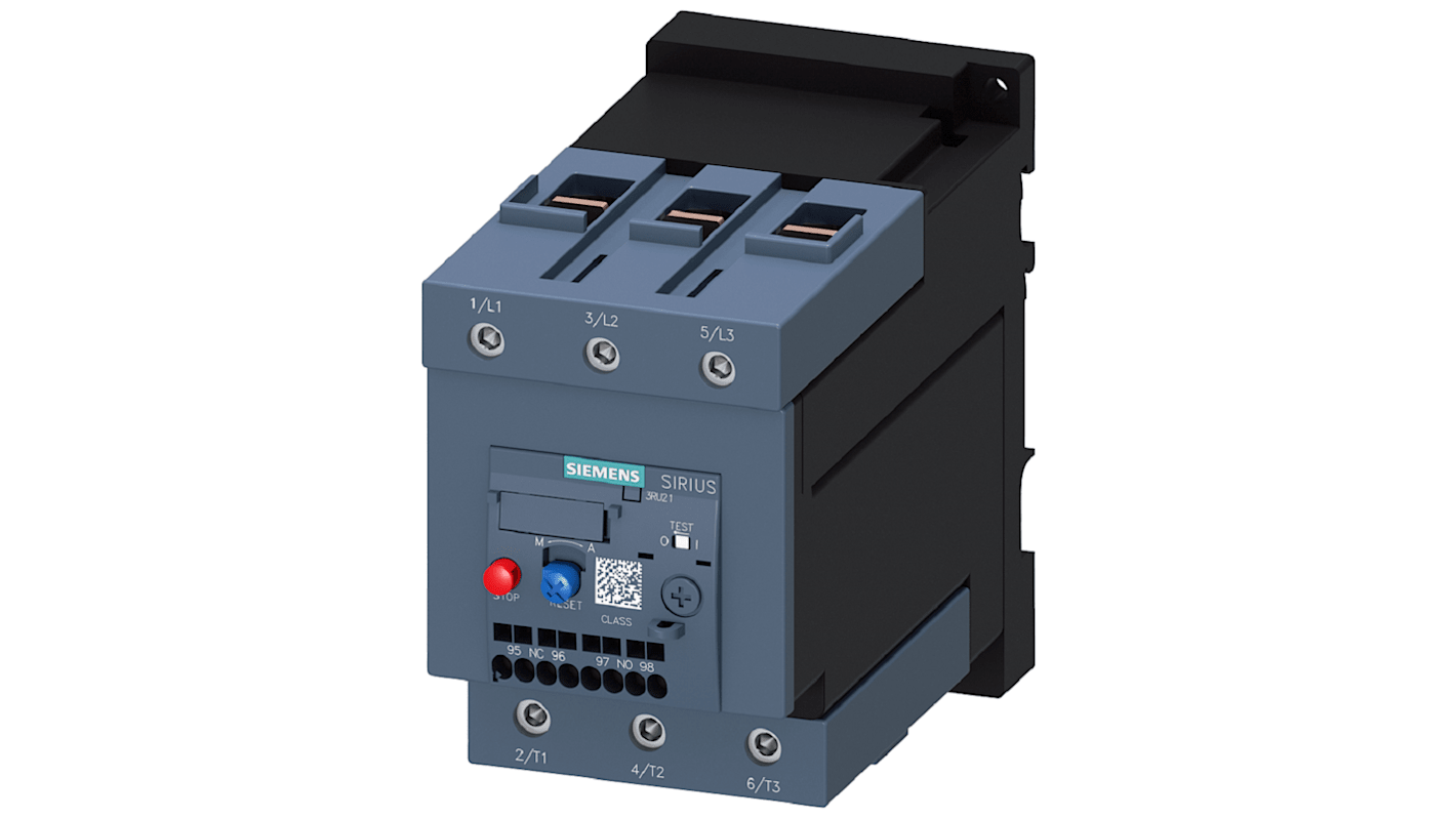 Relè di sovraccarico Siemens 3RB31334WD0, 1NC/1NO, carico FLC 80 A, montaggio su contattore classe 5E.