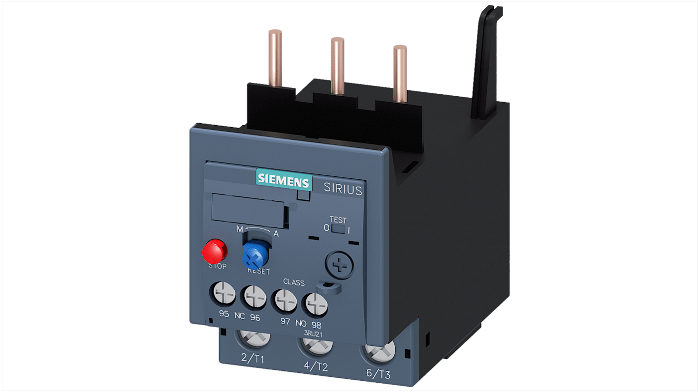 Relè di sovraccarico Siemens 3RB31434UD0, 1NC/1NO, corrente nominale 12,5-50 A, montaggio su contattore, potenza 45 kW.