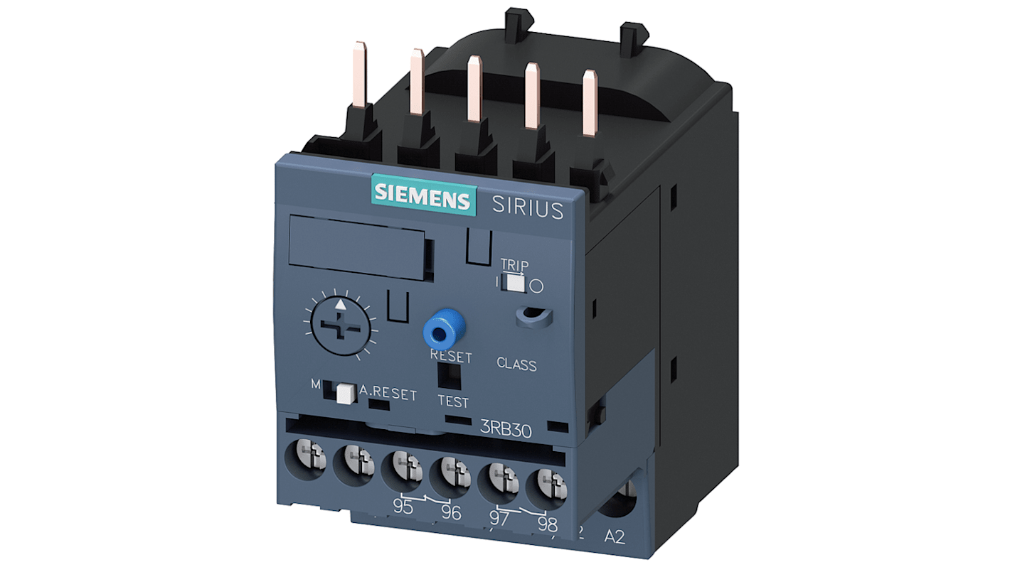 Relè contattore Siemens 3RU21164AJ0, 1NC/1NO, carico FLC 16 A, potenza 11 kW, montaggio con cavo ad anello.