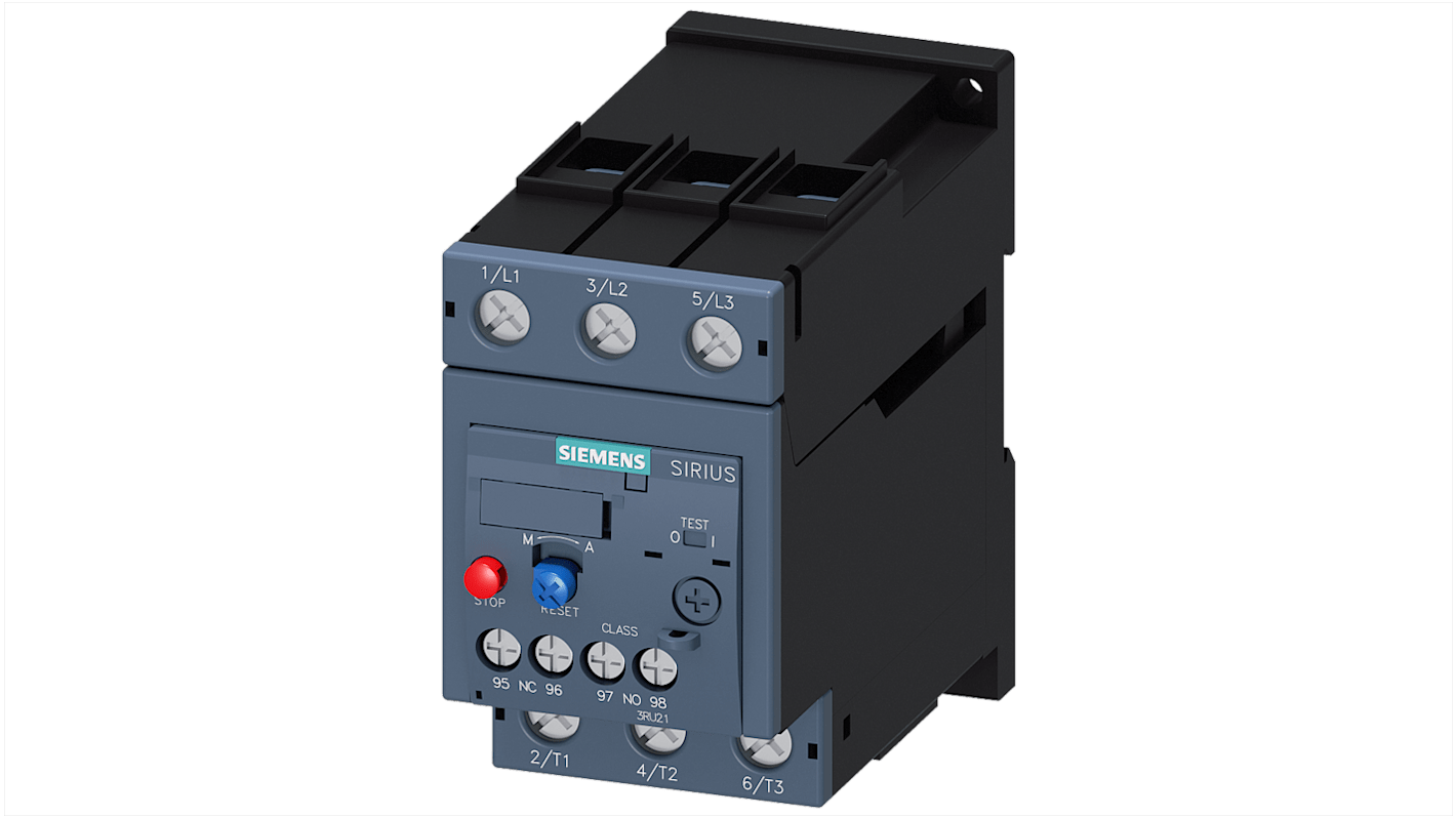 Relè contattore Siemens 3RU21364ED1, 1NC/1NO, carico FLC 32 A, circuito ausiliario a vite, reset automatico.