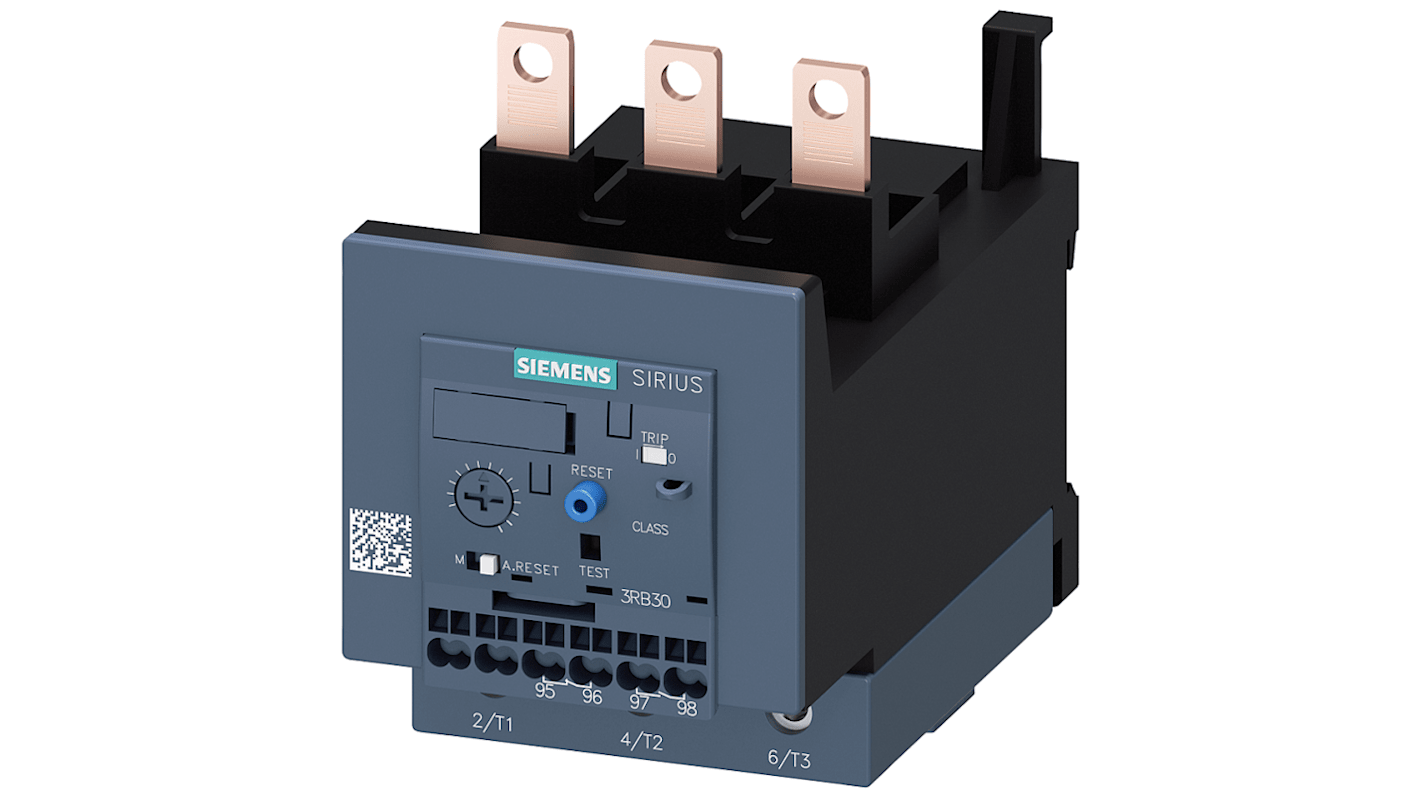 Relè contattore Siemens 3RU21364JB1, 1NC/1NO, carico FLC 65 A, potenza nominale 55 kW, montaggio autonomo.