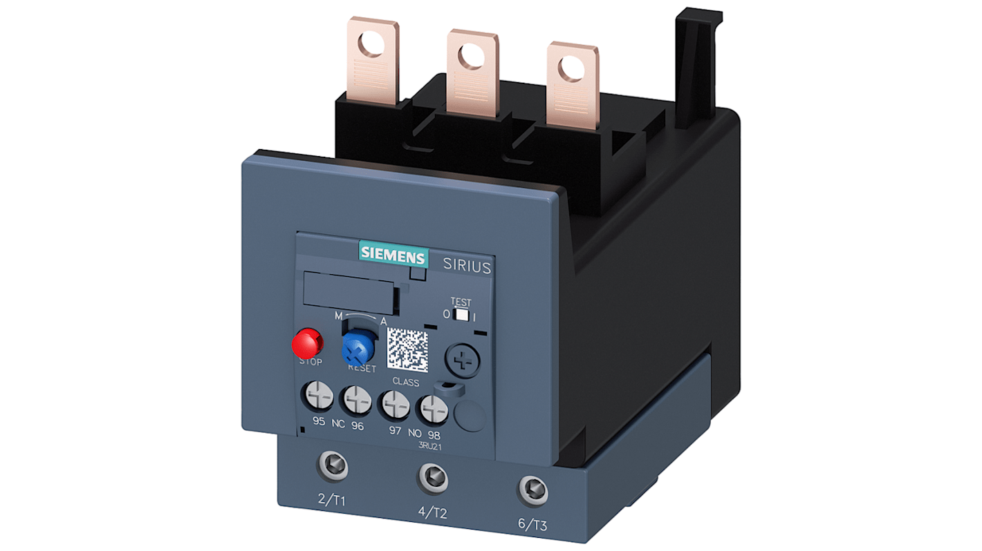 Relè contattore Siemens 3RU21464FD0, 1NC/1NO, carico FLC 40 A, montaggio a vite, potenza nominale 37 kW.
