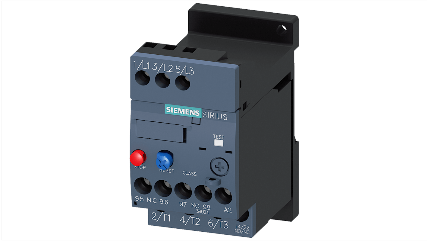 Siemens 3RU21464KD1, relè contattore 1NC/1NO per protezione motore, carico FLC 75 A, potenza nominale 55 kW.