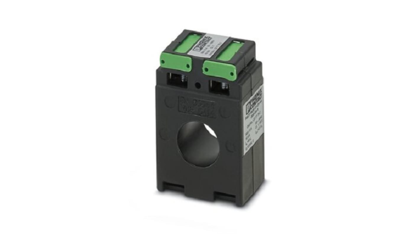 Trasformatore di corrente Phoenix Contact 2277792, ingresso 4000A, uscita 5A, montaggio su guida DIN, temperatura -25 a 40°C.
