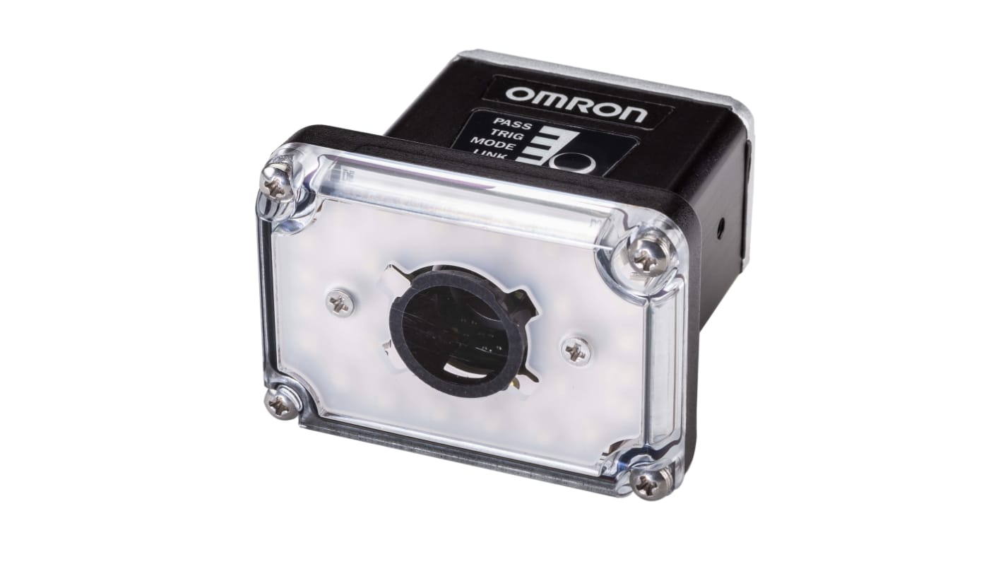Lettore codici a barre fisso Omron V430-F000M12M-RWX, 1,2 MP, distanza di lettura 50-300 mm, IP54, connessioni Ethernet e USB.