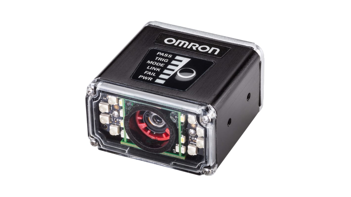 Lettore codici a barre Omron V430-F000W03M-NNX, fisso, distanza di lettura 50-300 mm, connessioni Ethernet e USB.