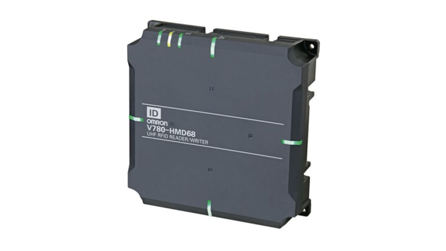 Lettore codici a barre Omron V680S-HMD64-ETN, dimensioni 75x75x40 mm, montaggio fisso, protocollo Modbus TCP/IP, grado di protezione IP67.